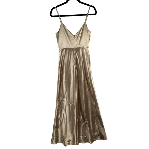 Birdy Grey Gold Satin V-Neck Midi Dress size Small - Picture 3 of 9